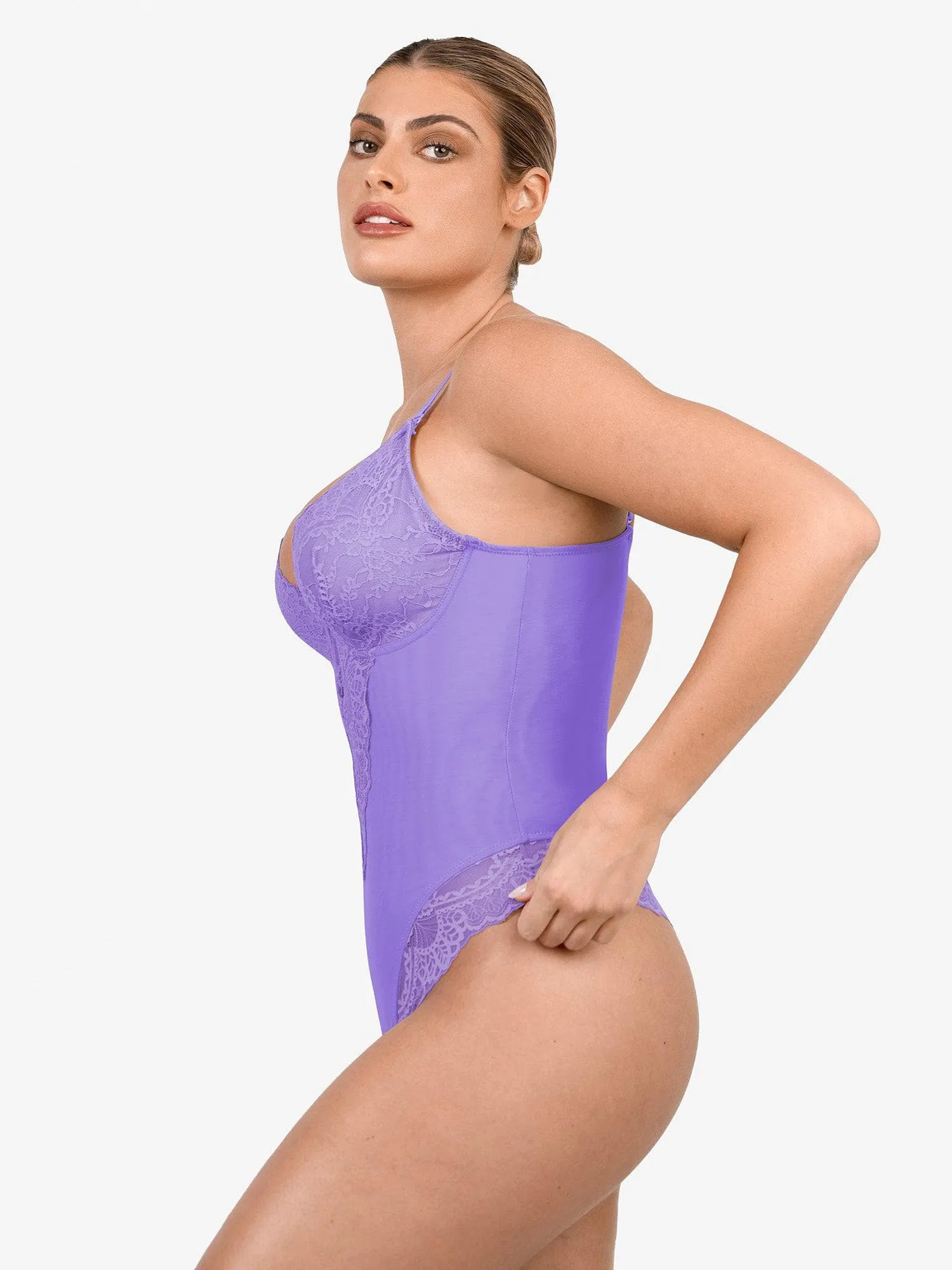 Shapewear Lace Deep V-Neck Sculpting Thong Bodysuit