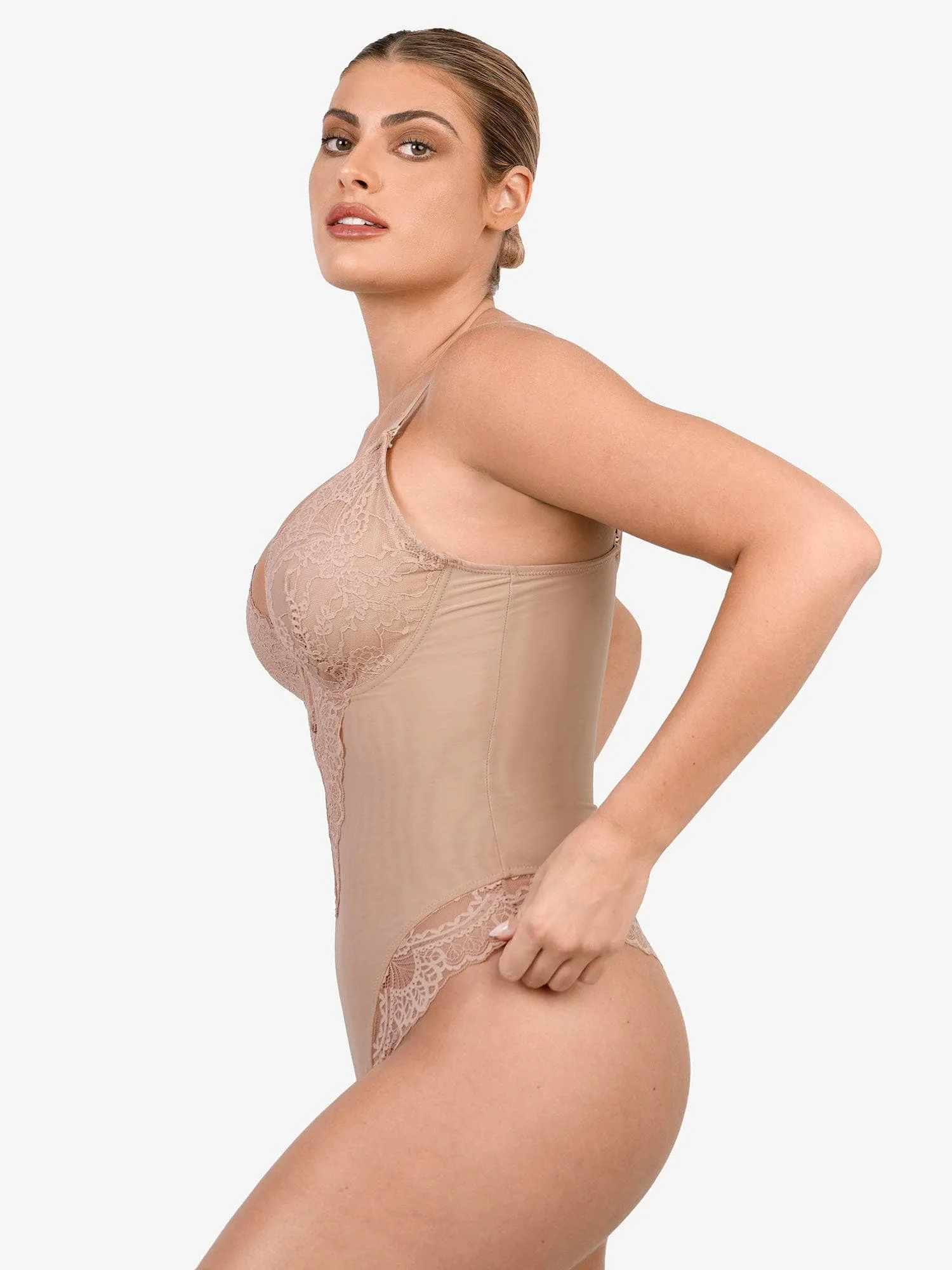 Shapewear Lace Deep V-Neck Sculpting Thong Bodysuit