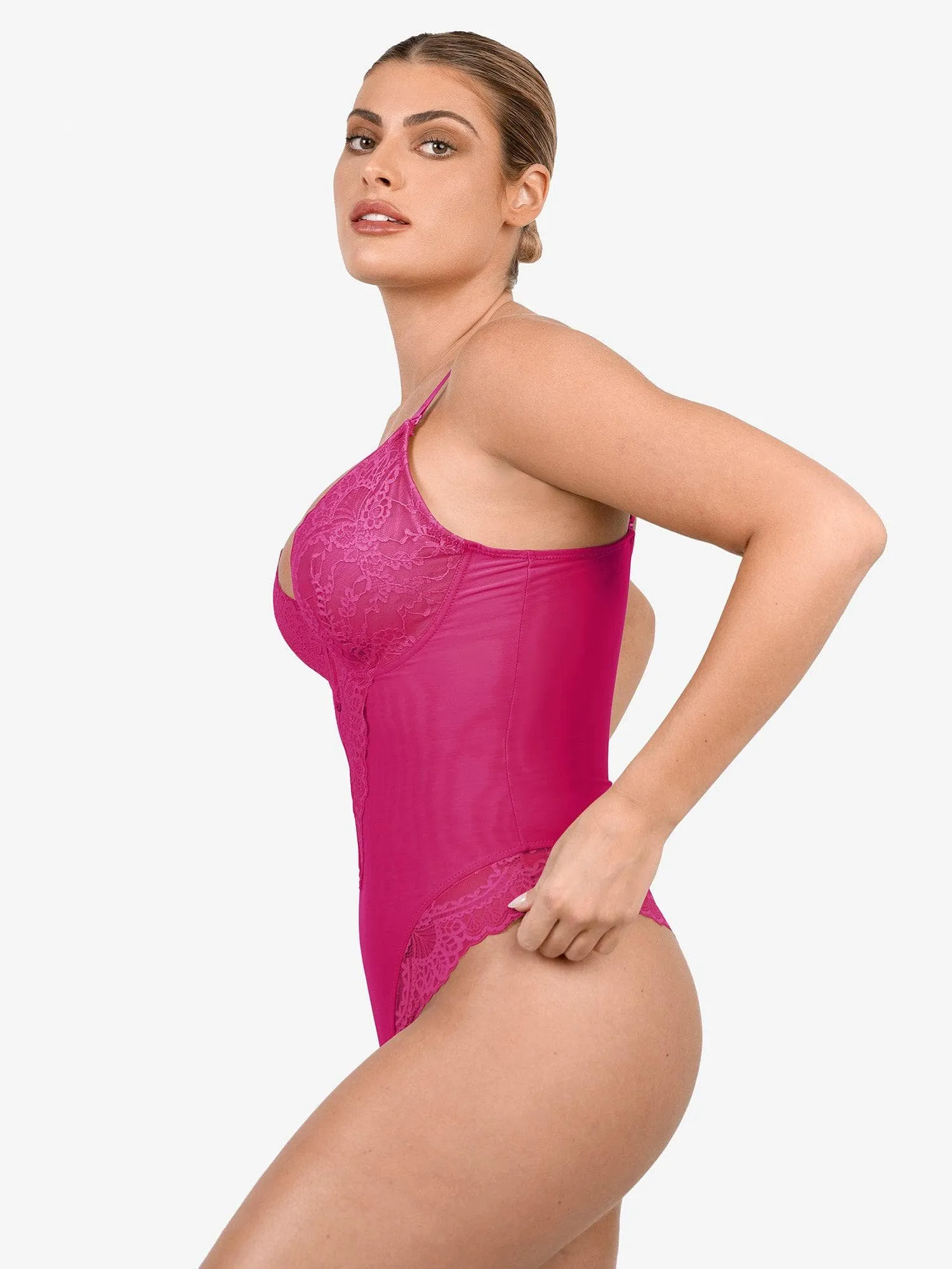 Shapewear Lace Deep V-Neck Sculpting Thong Bodysuit