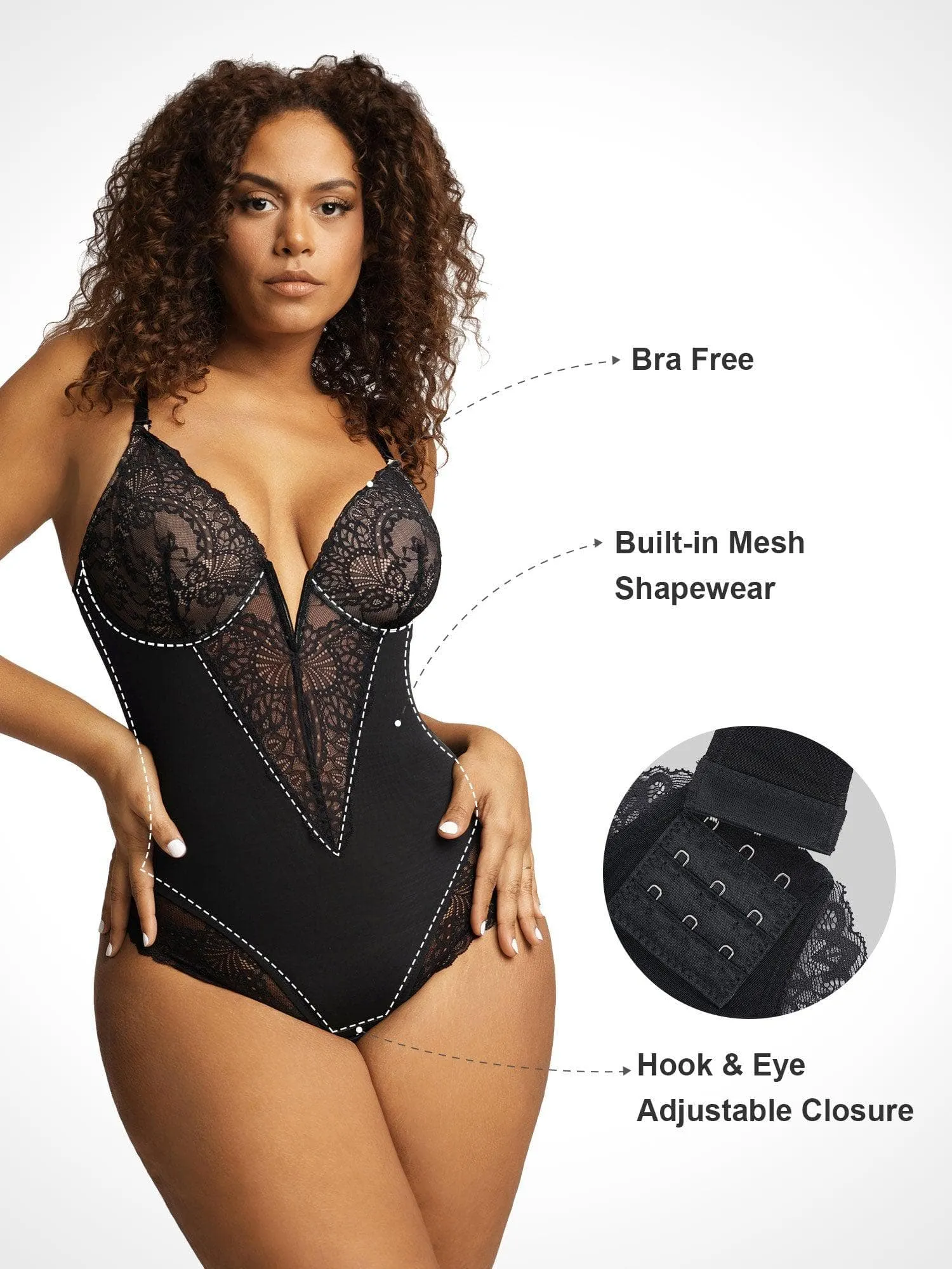 Shapewear Lace Deep V-Neck Sculpting Thong Bodysuit