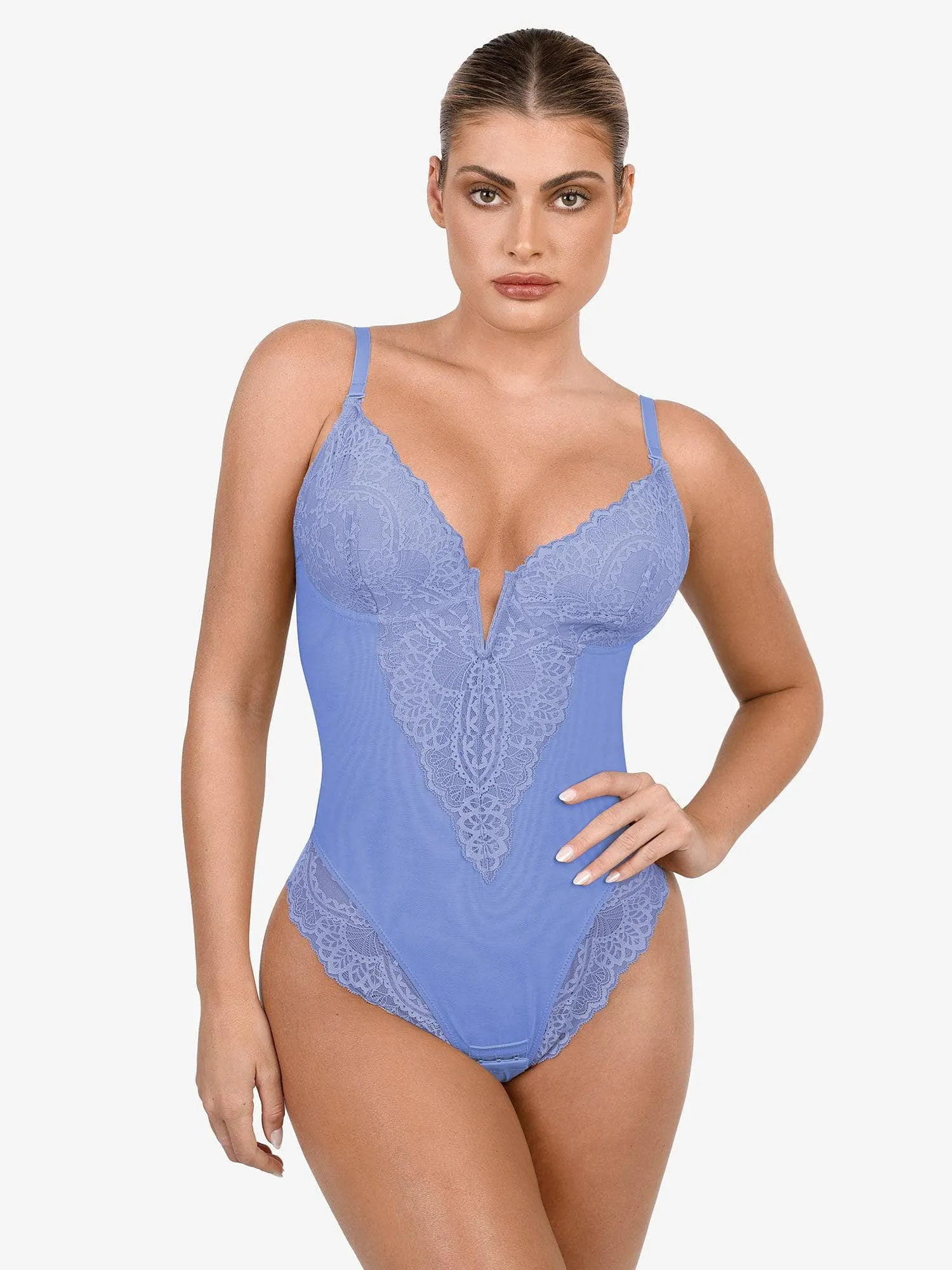 Shapewear Lace Deep V-Neck Sculpting Thong Bodysuit