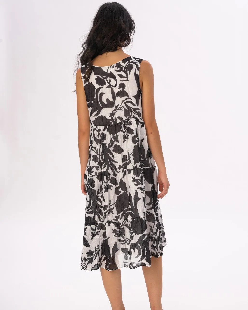 Sleeveless Tiered Floral Crinkled Dress