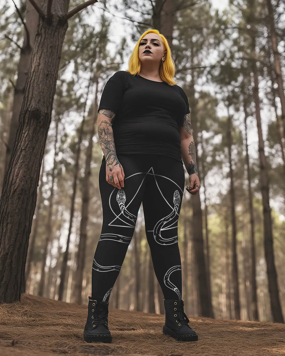 Snake Guardians Plus Size Leggings - UPF 50  Protection Vegan Witchy Occult Pagan Style Activewear - Goth Yoga Leisurewear