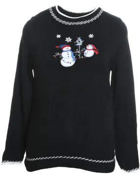 Snowman Design Black Christmas Jumper - S