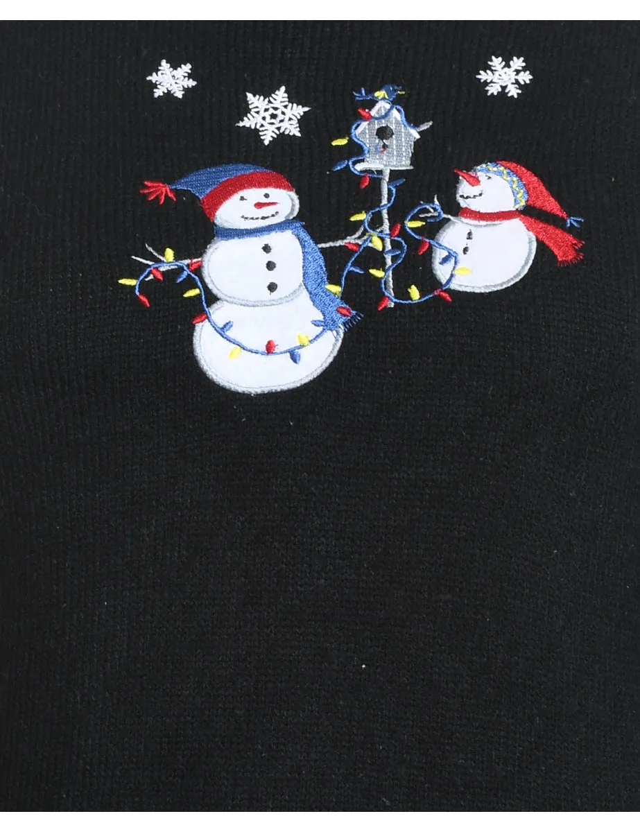 Snowman Design Black Christmas Jumper - S