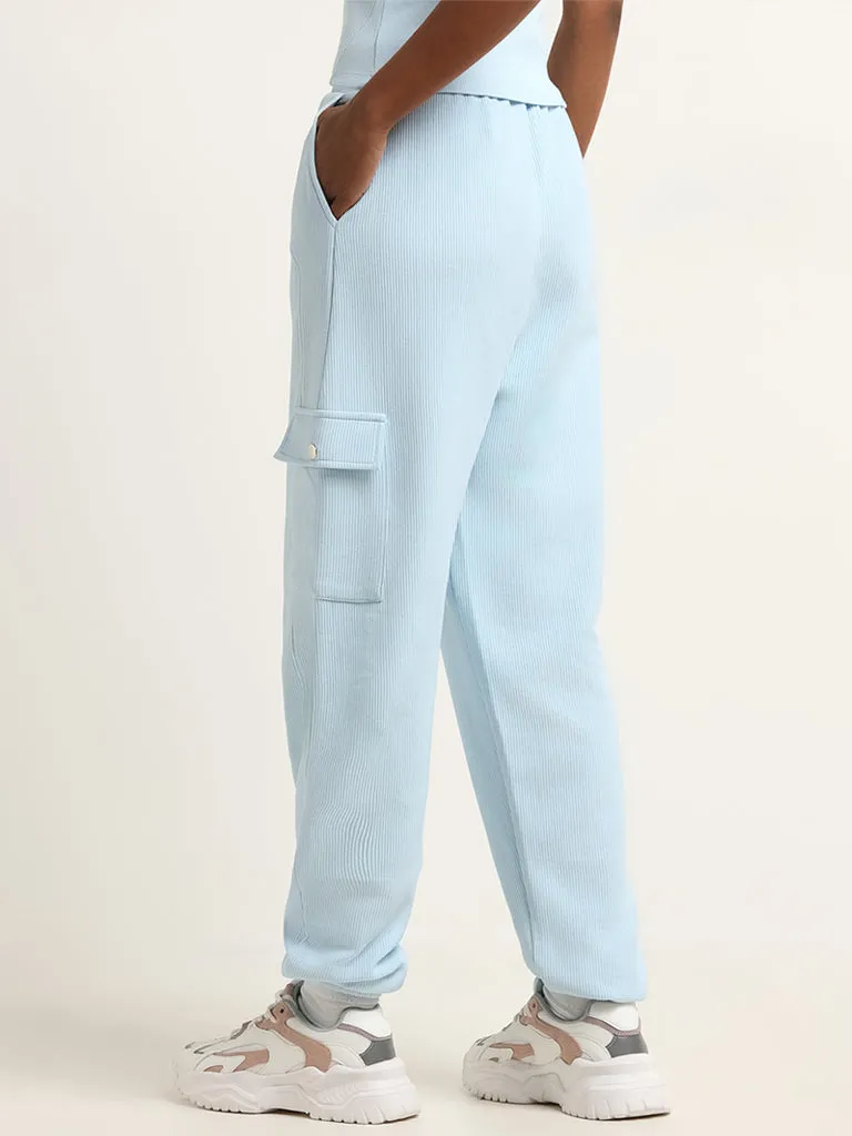 Studiofit Blue Mid Rise Cotton Cargo Joggers