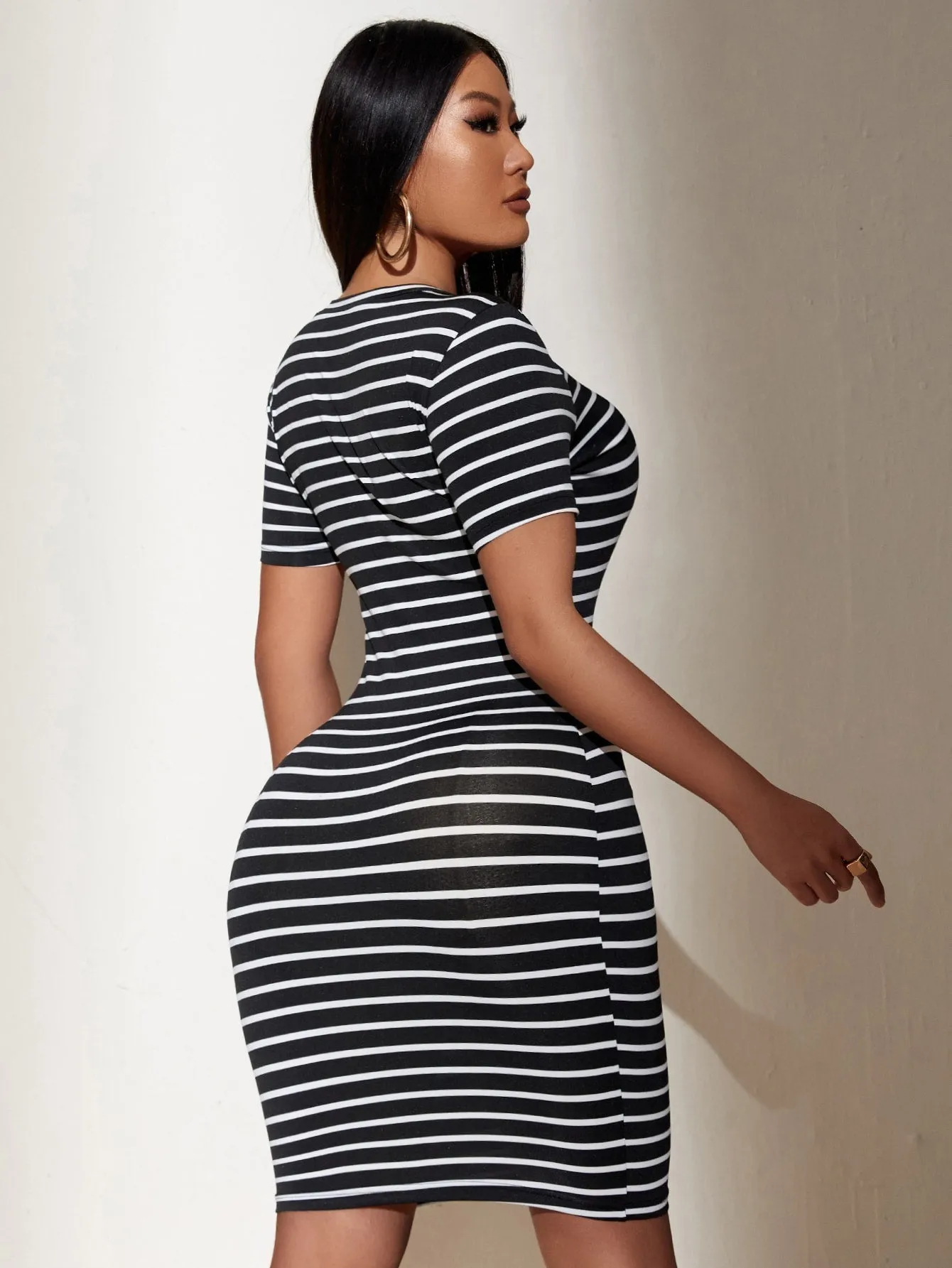 SXY Striped Crew Neck Bodycon Dress