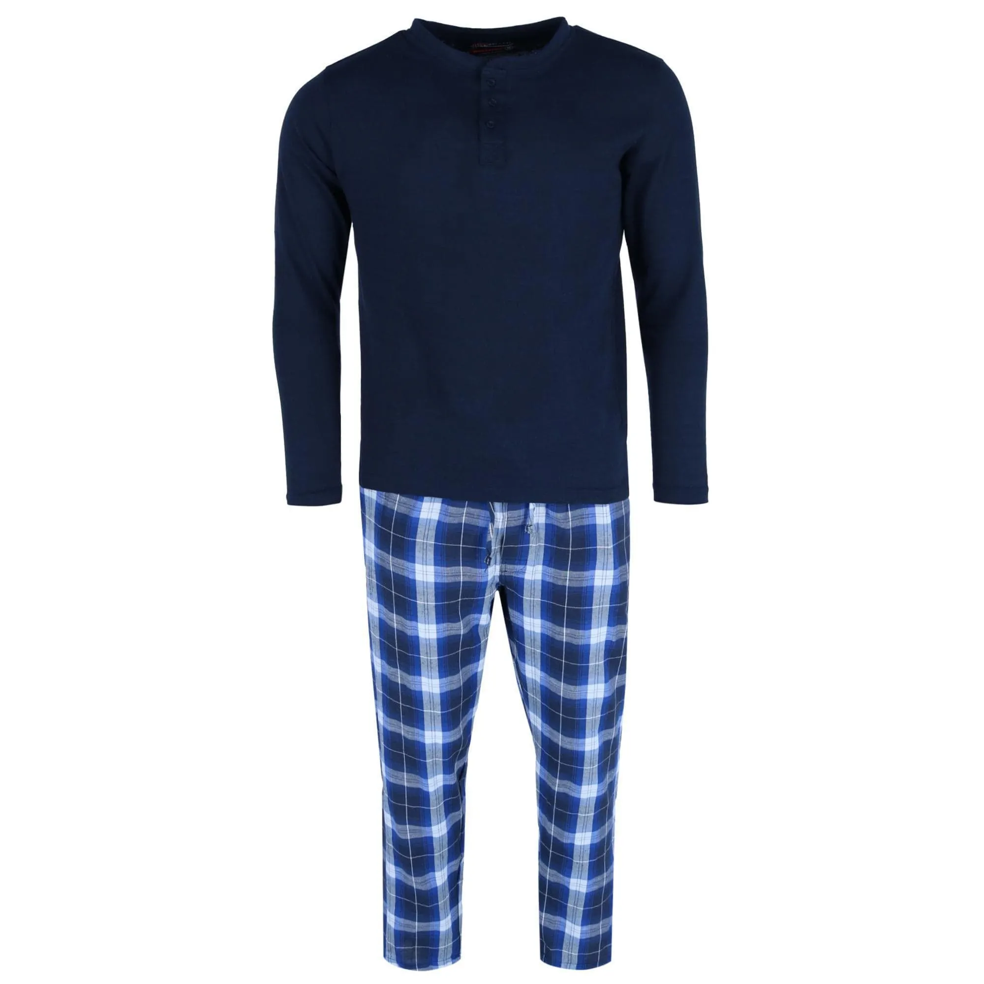 Ten West Apparel Men's Long Sleeve Henley With Flannel Pant Lounge Set