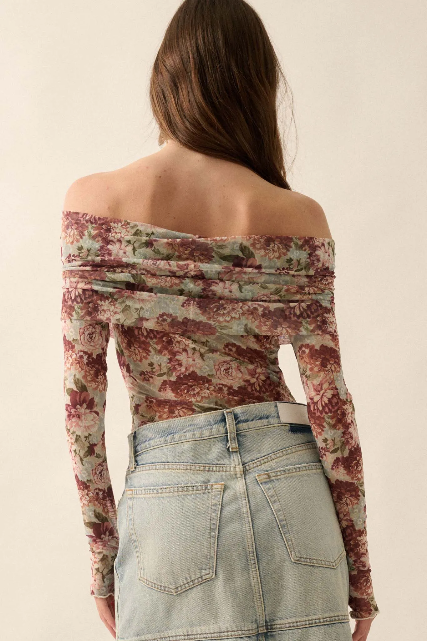 Tender Petals Floral Mesh Foldover Bodysuit