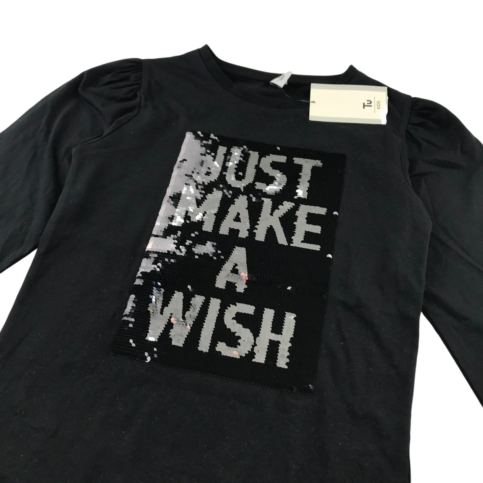 Tu t-shirt 8-9 years black flip sequin Just Make A Wish long sleeve cotton