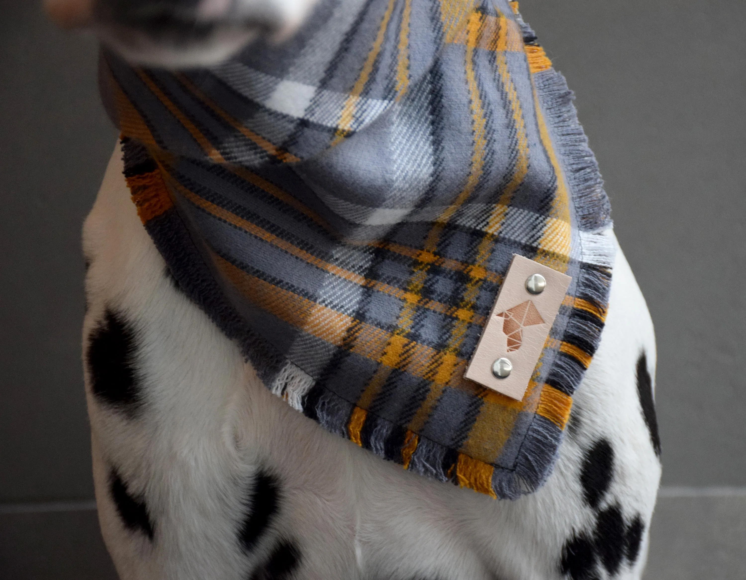 TURMERIC Fringed Flannel Dog Bandana - Snap/Tie On Cotton Scarf