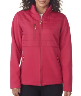 ultraclub ladies' fleece jacket with quilted yoke overlay - raspberry (m)