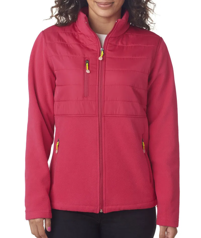 ultraclub ladies' fleece jacket with quilted yoke overlay - raspberry (m)