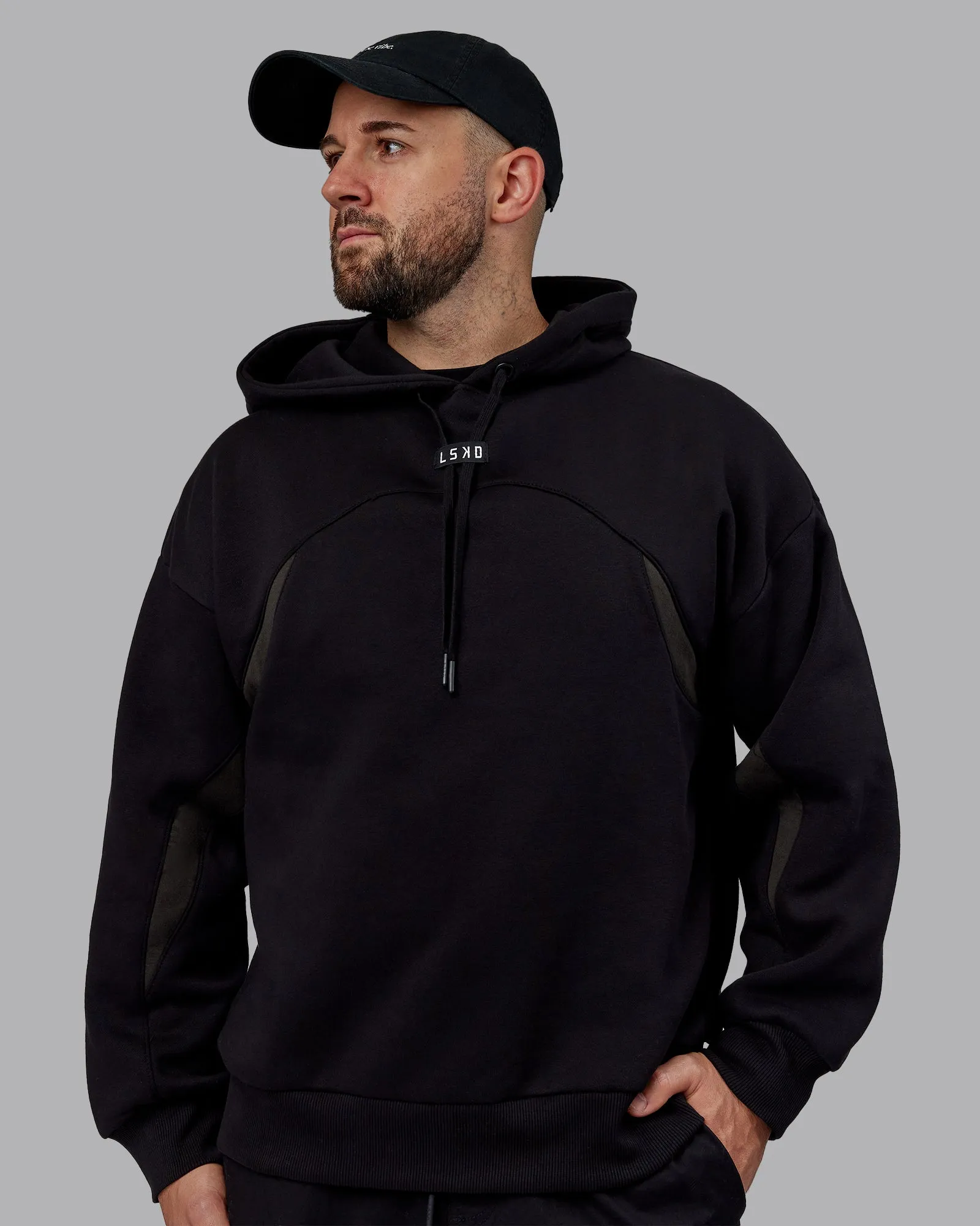 Unisex Y2K Concept Panel Hoodie - Black-Black-Pirate Black