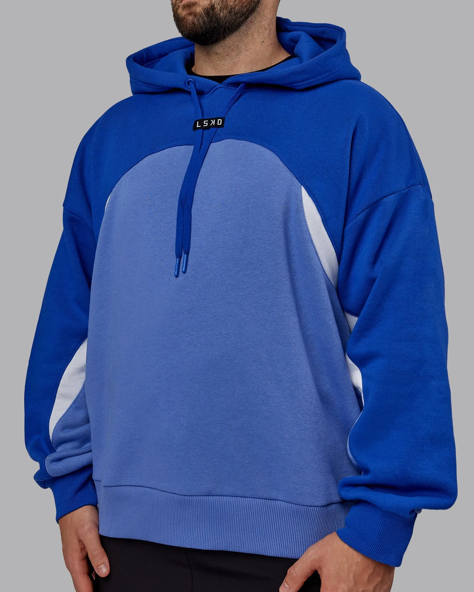 Unisex Y2K Concept Panel Hoodie - Power Cobalt-White