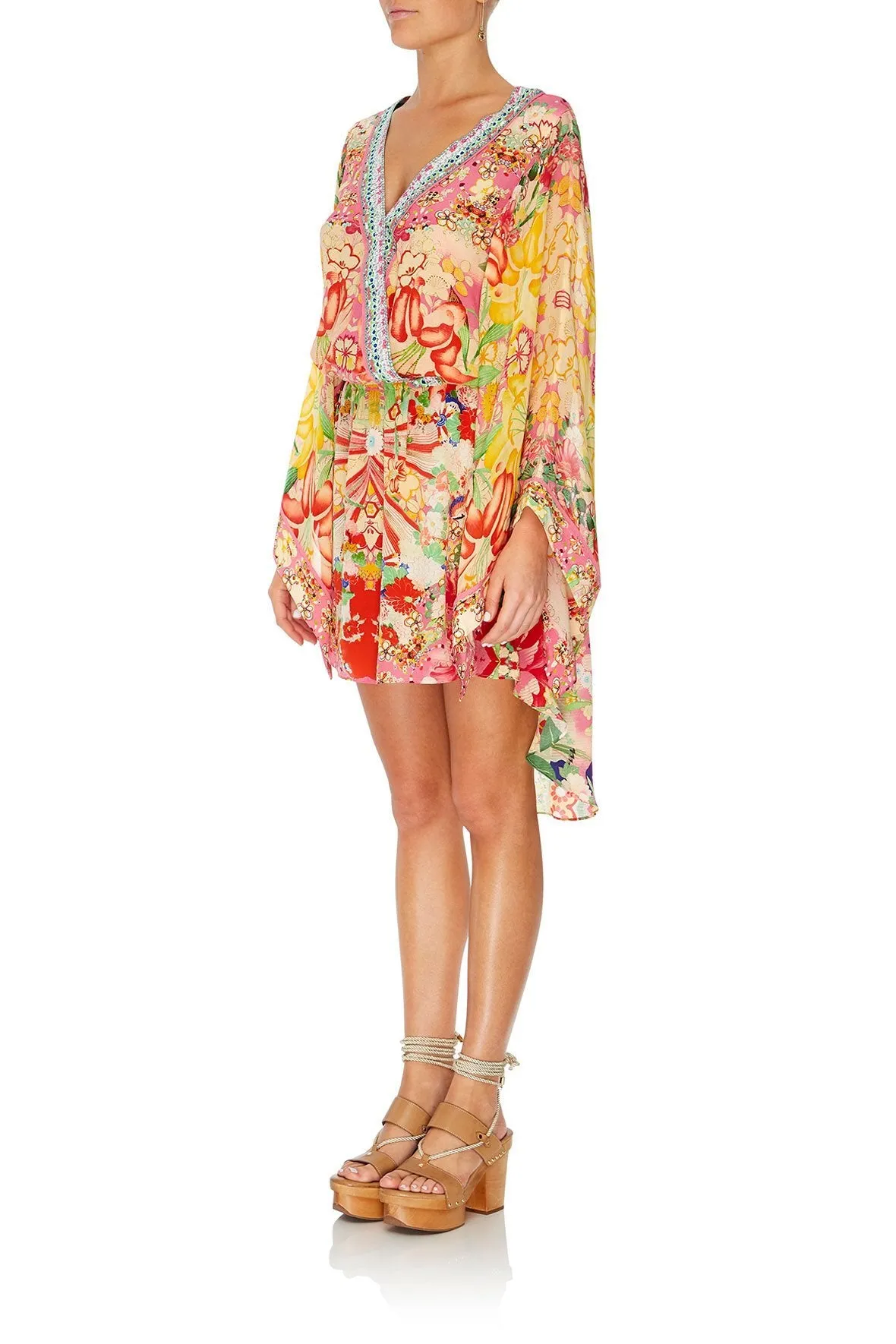 V-NECK KIMONO DRESS WITH TIE KIMONO KISSES