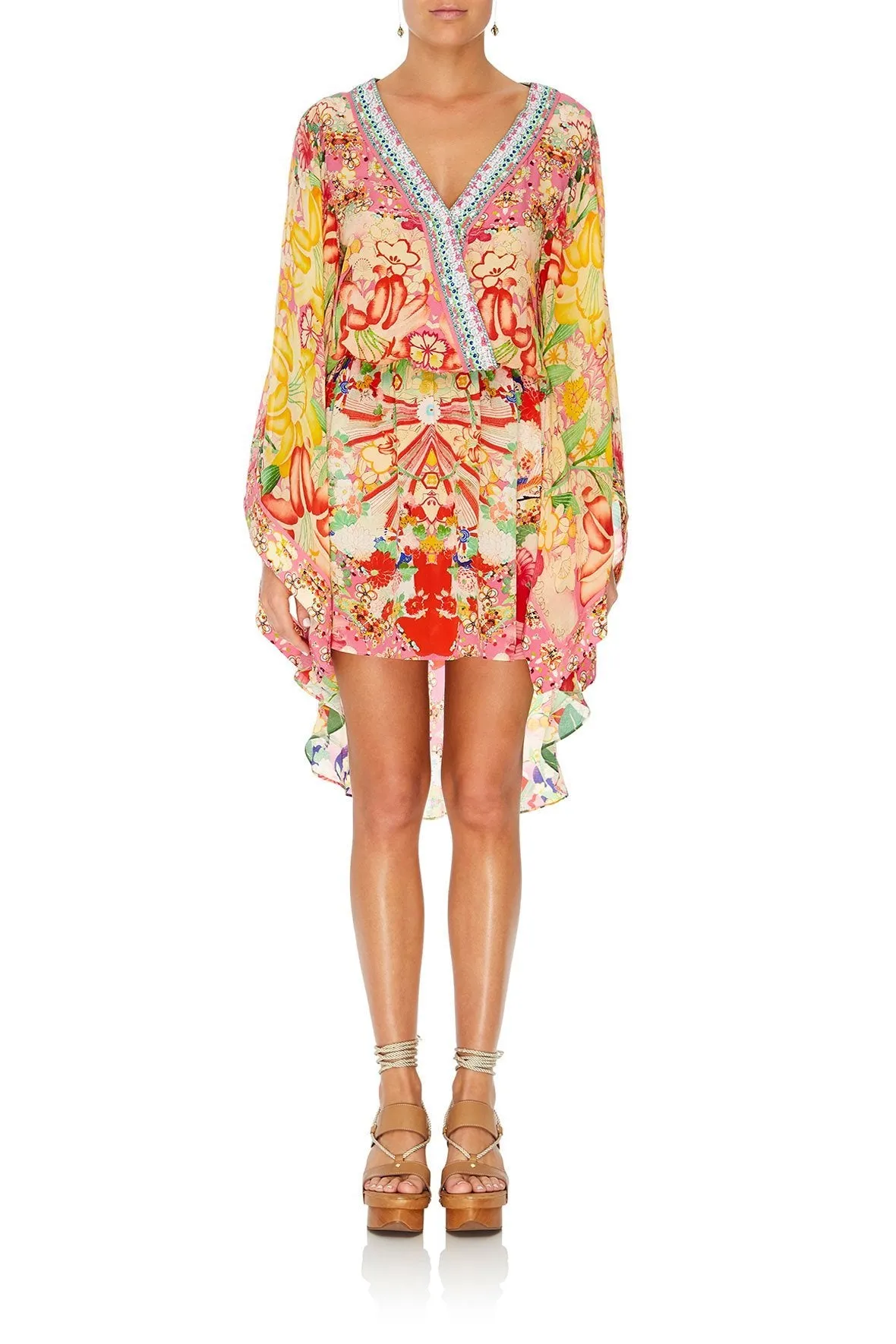 V-NECK KIMONO DRESS WITH TIE KIMONO KISSES