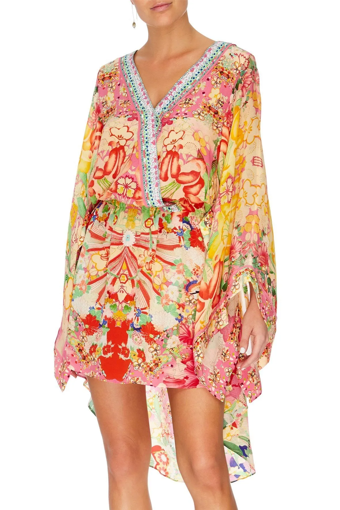 V-NECK KIMONO DRESS WITH TIE KIMONO KISSES