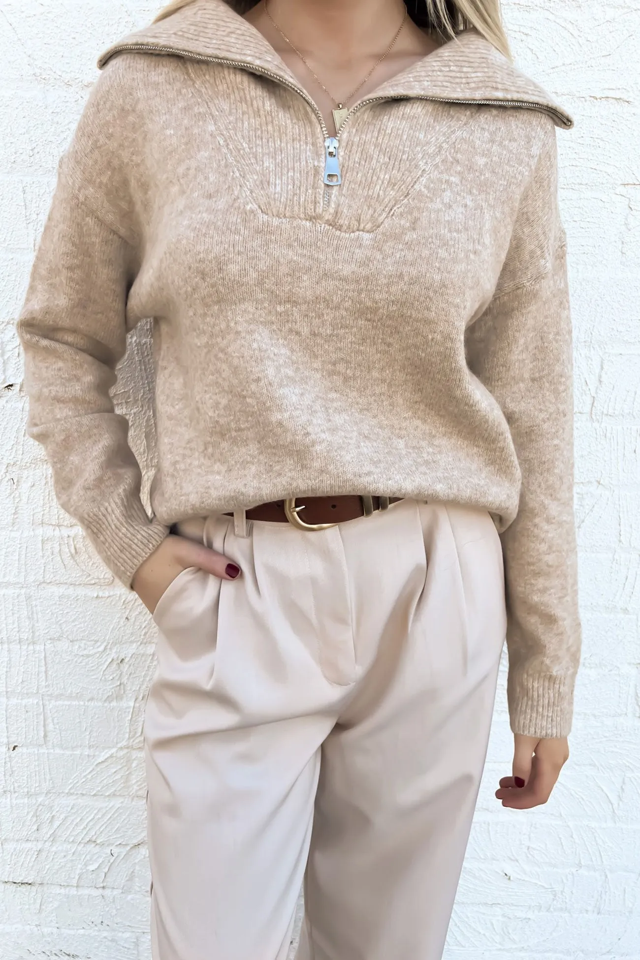 Victoria 1/4 Zip Knit Jumper Latte