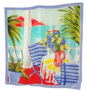 Vintage Echo Silk Scarf Tropical Ocean View Shawl 33 x 35 Inches