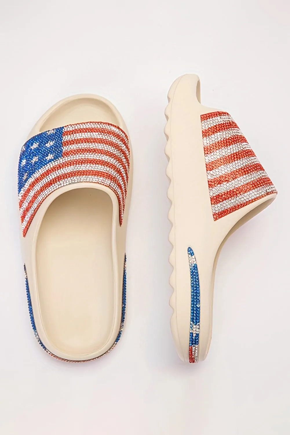 White Rhinestone American Flag Slippers