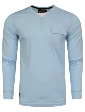 Whyer Mock T-Shirt Insert Long Sleeve T-Shirt in Cerulean Blue - Dissident