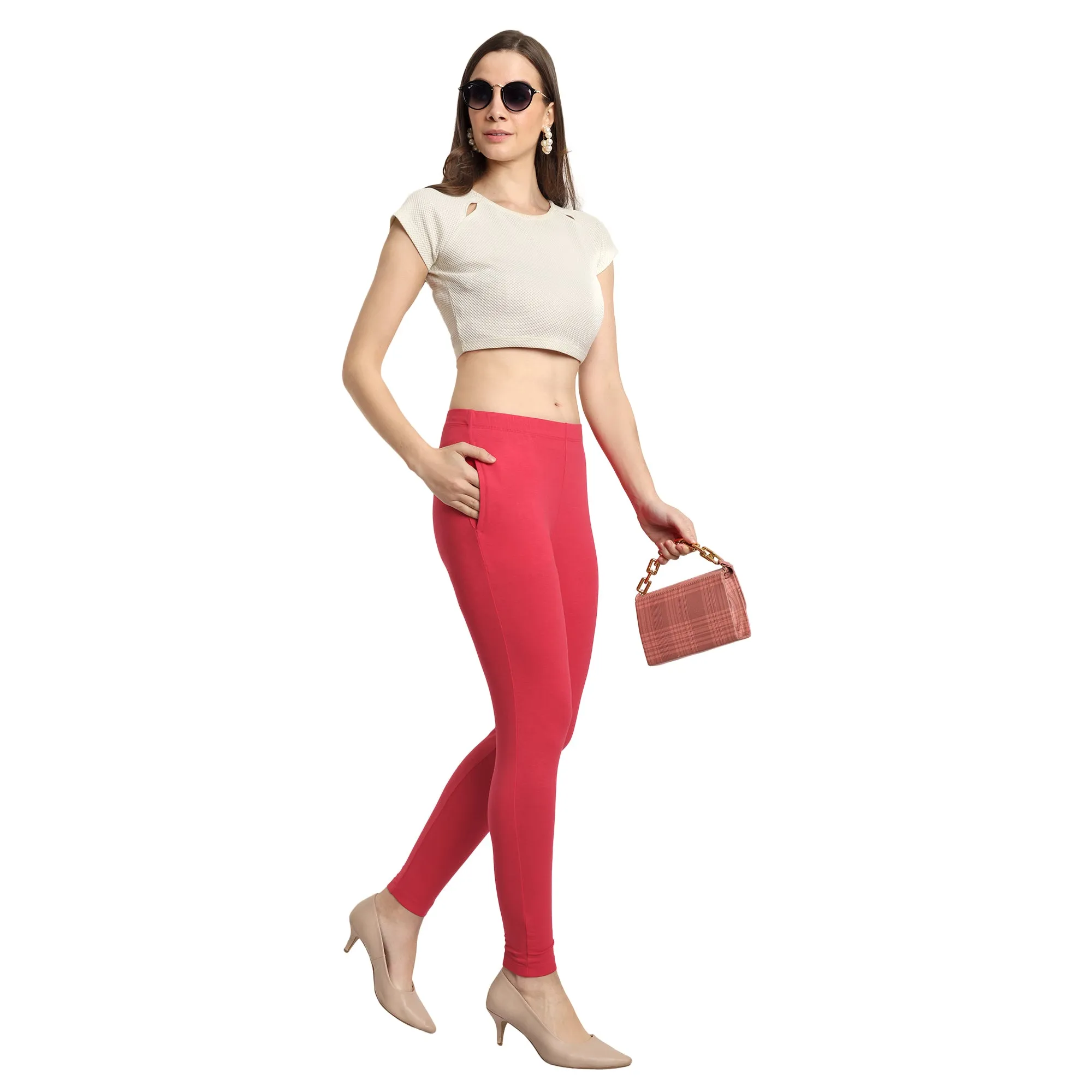 Women Bright Fuchsia Ankle Length Legging