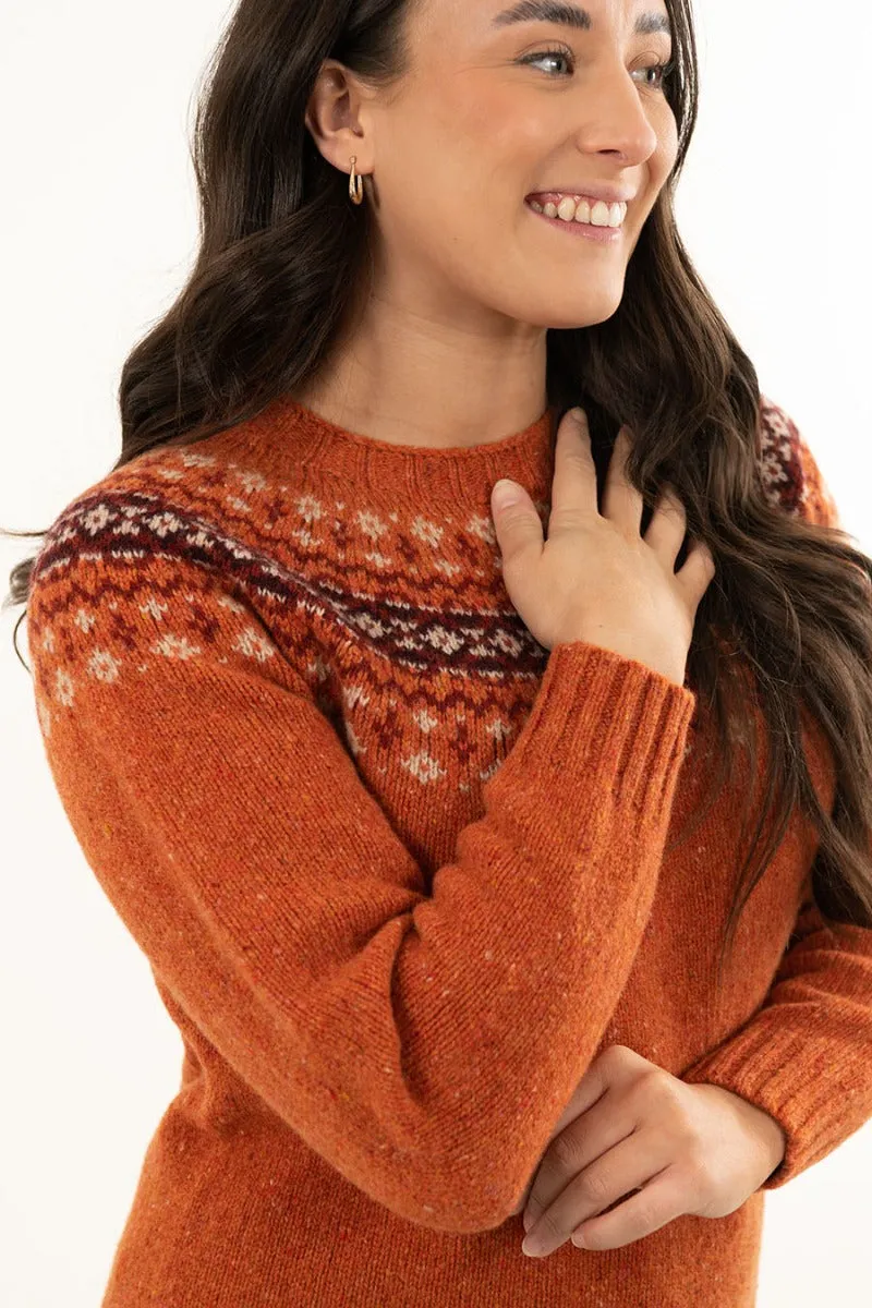 Womens Croft II Yoke Fair Isle Jumper - Orange