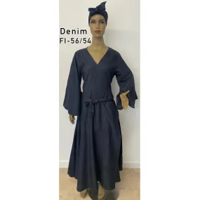 Women's Long Sleeve Denim Wrap Maxi Dress - FI-56/54 SOLID DENIM