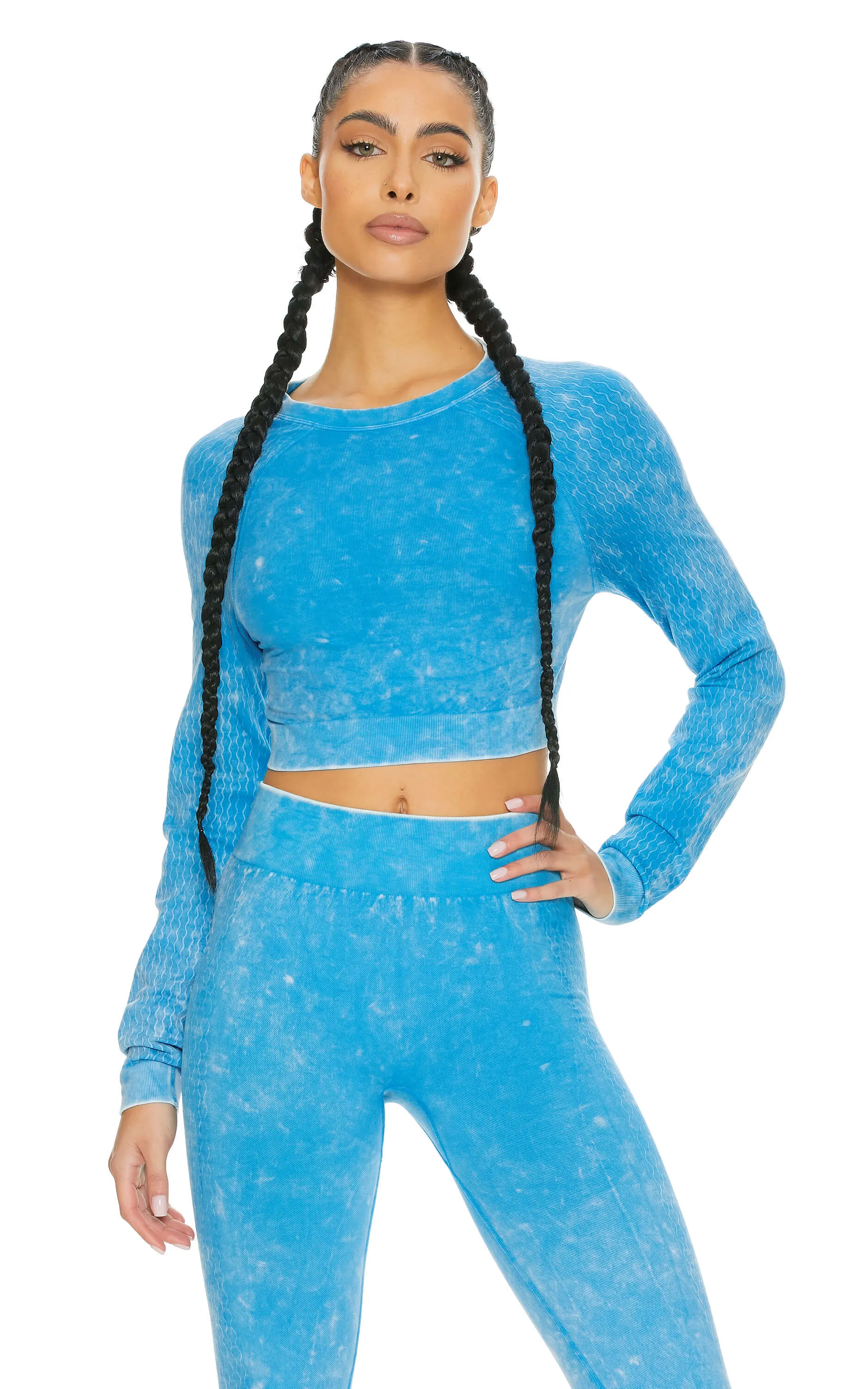 Work It Out Seamless LS Crop Top | Powerwash Hi-Litr Blue