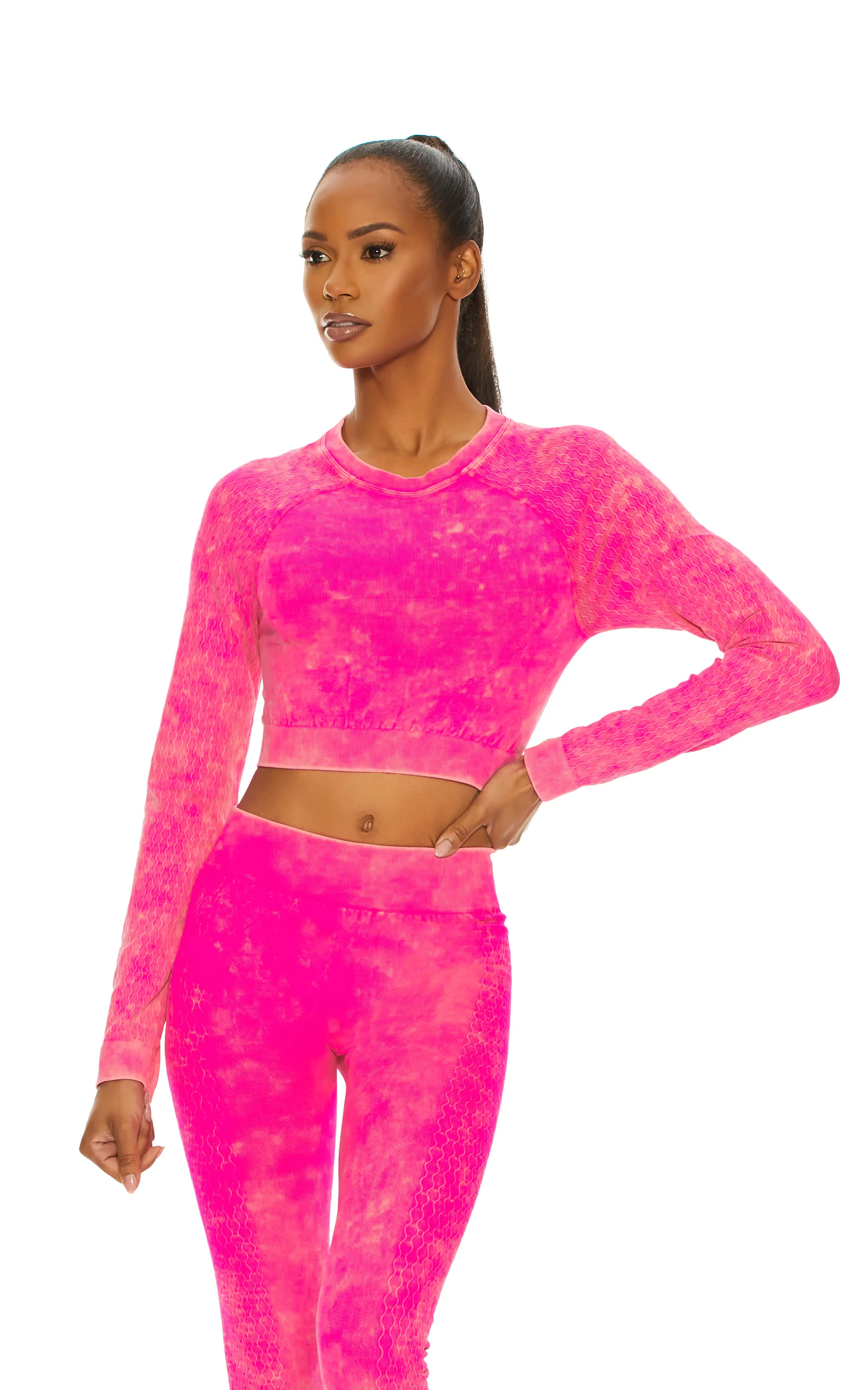 Work It Out Seamless LS Crop Top | Powerwash Hi-Litr Pink