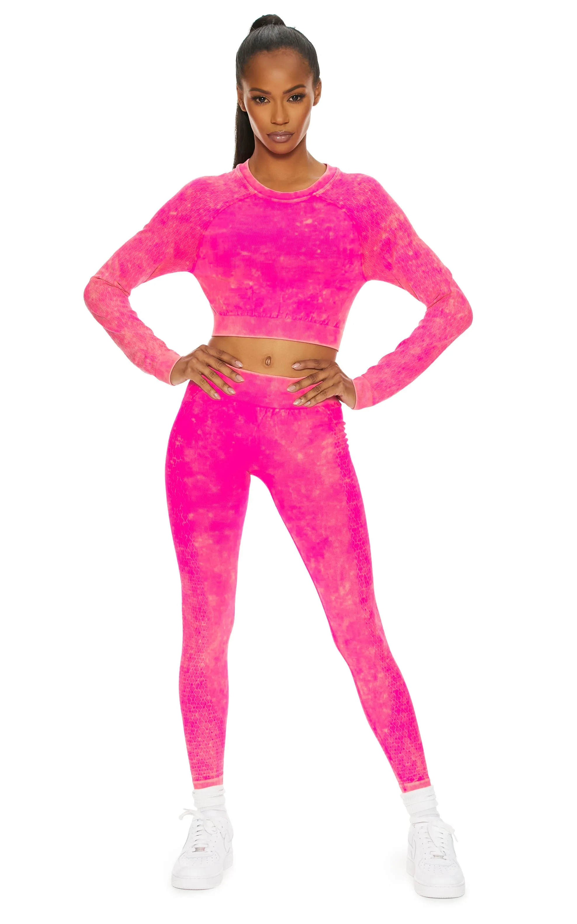 Work It Out Seamless LS Crop Top | Powerwash Hi-Litr Pink