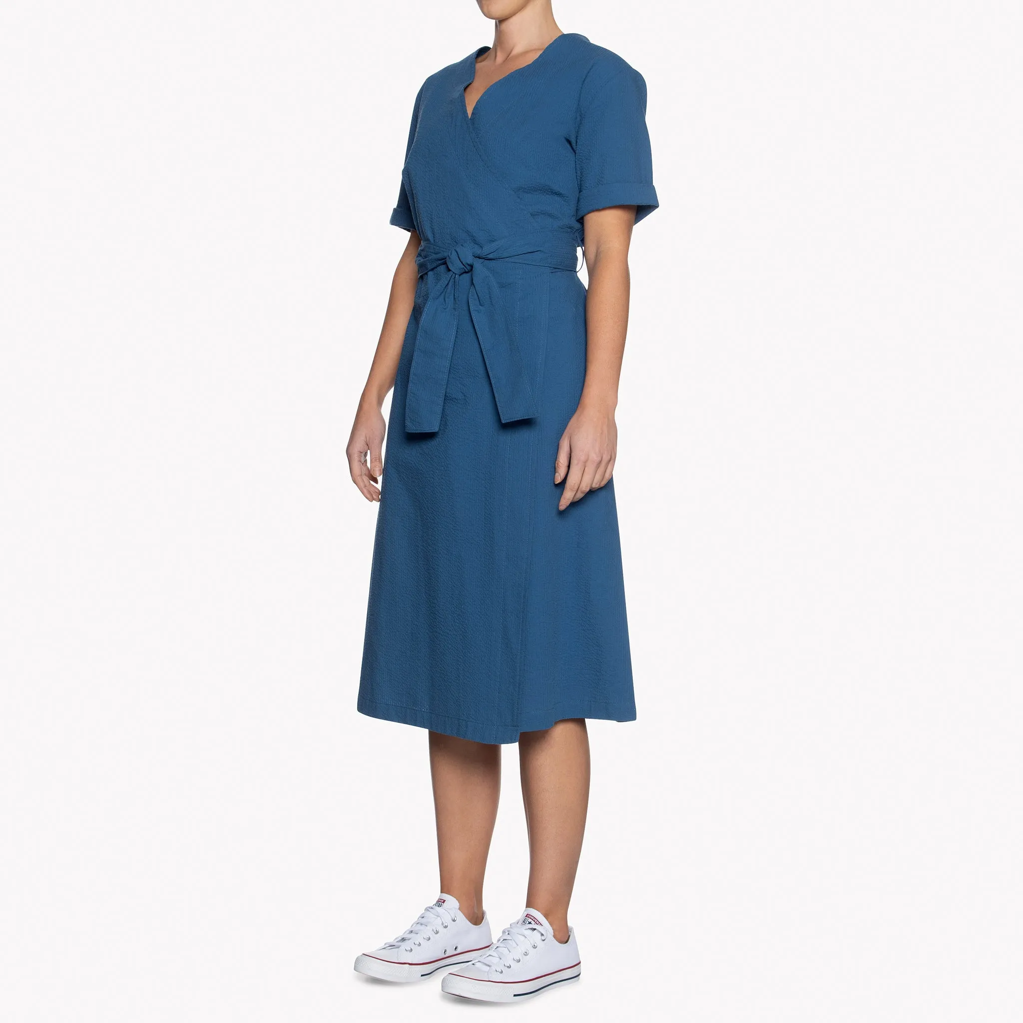 Wrap Dress - Seersucker 40s - Blue